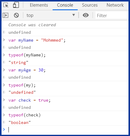 use typeof in console